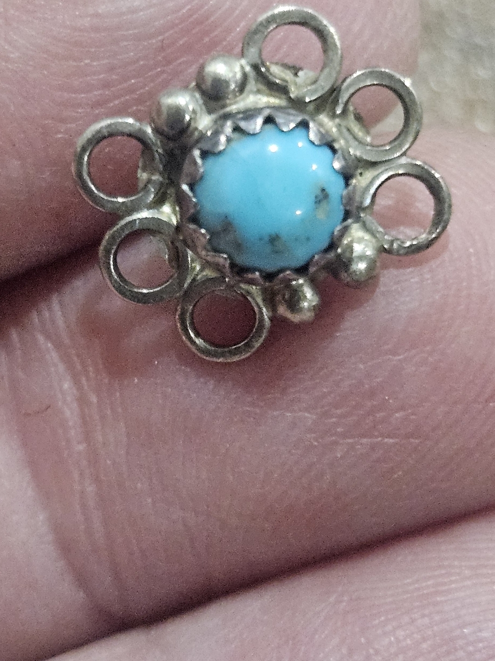 Sterling Silver Turquoise Floral Stud Earrings - Blue - Picture 5 of 6